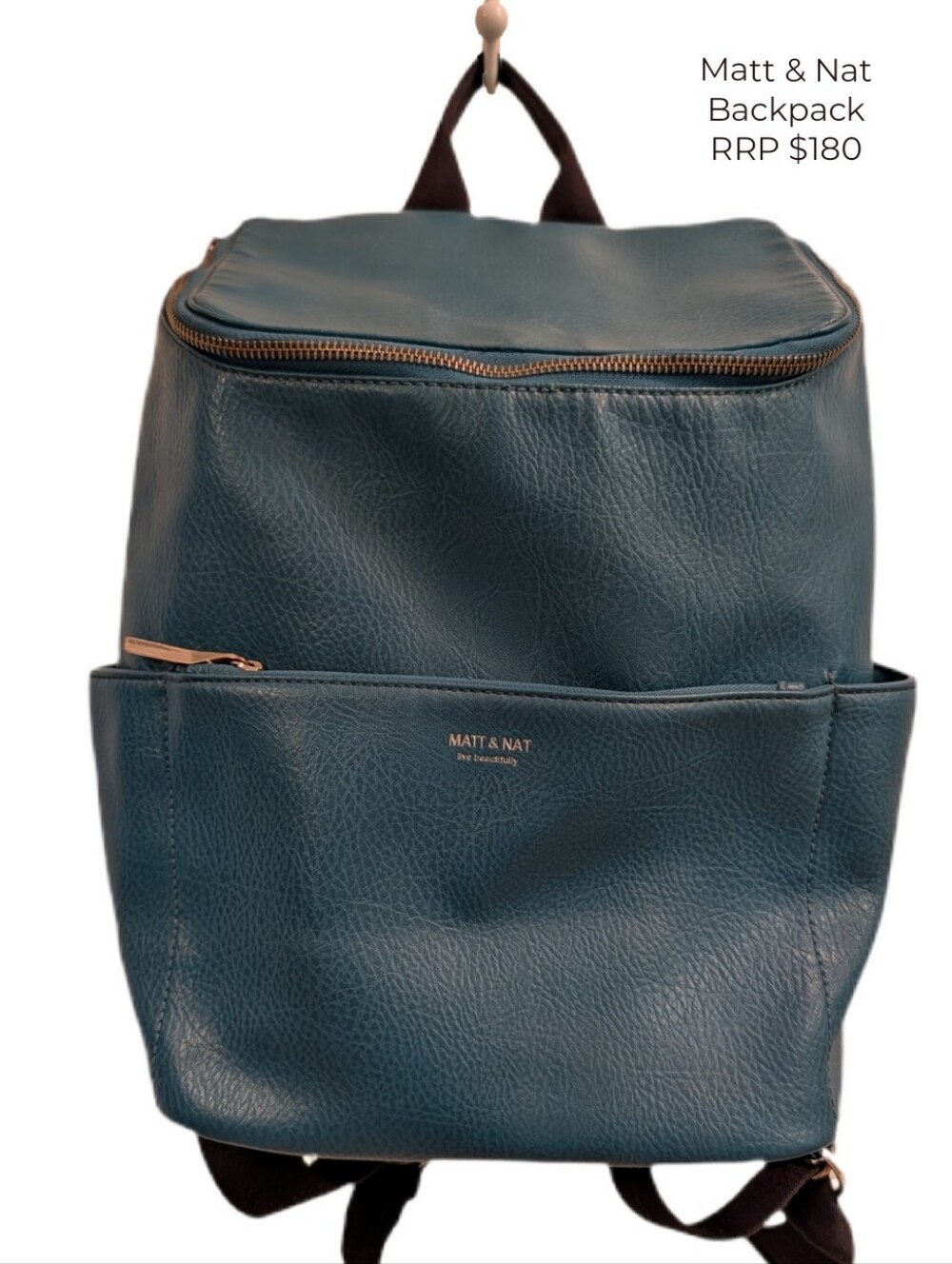 Matt & Nat Teal Vegan Backpack with Front Pocket